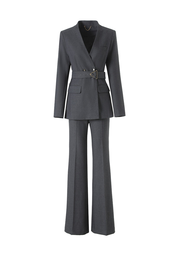 Belted wrap blazer and flared trousers set – IRON