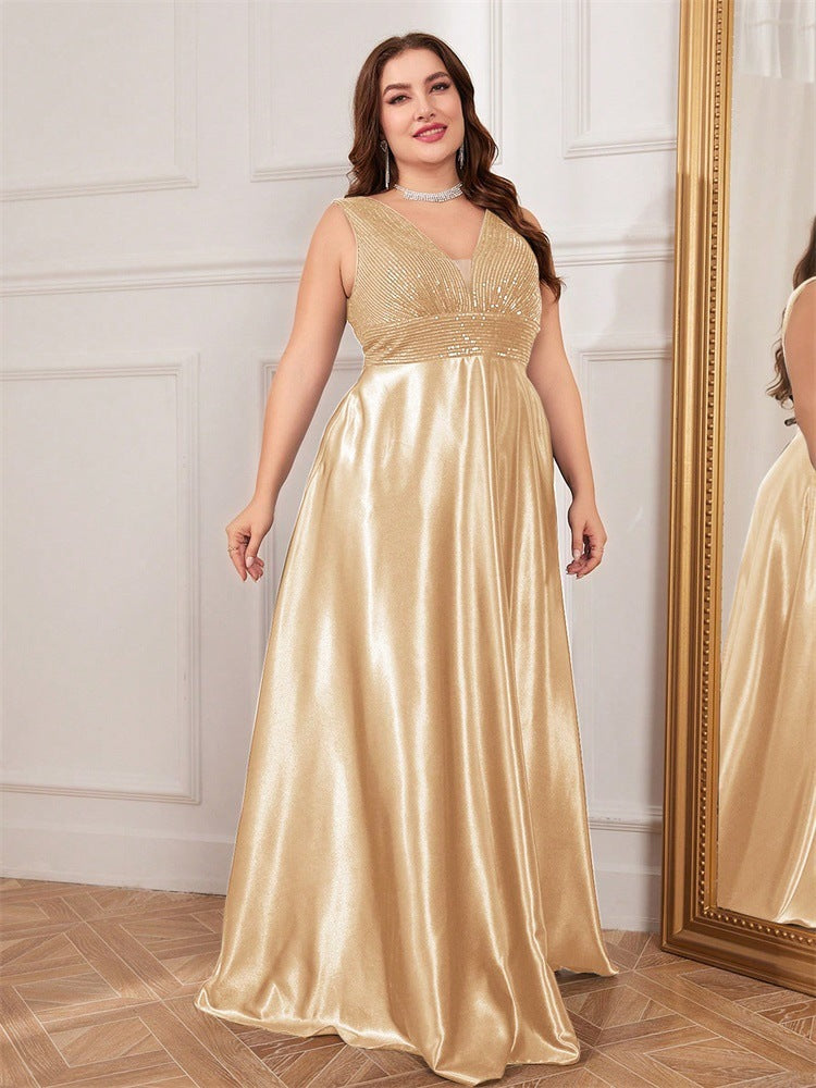 sleeveless satin gown with sequin bodice – RADIANCE