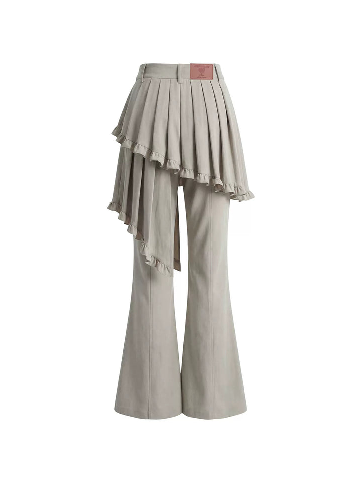 Ruffle Overlay Flared Pants - Dove