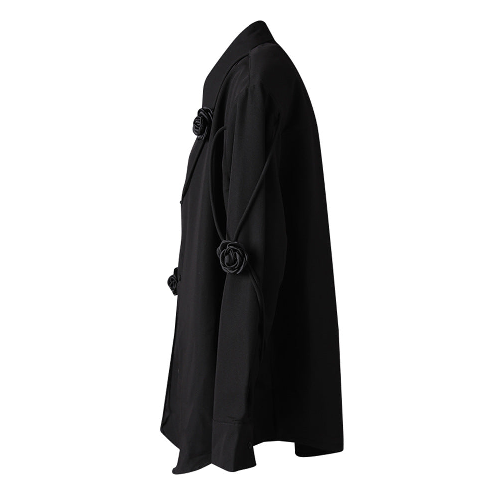 floral-appliqué button-down shirt with contrast piping – ROSEN