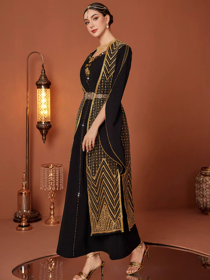 Luxury Embroidered Open Abaya with Gold Detailing – ZAHRA