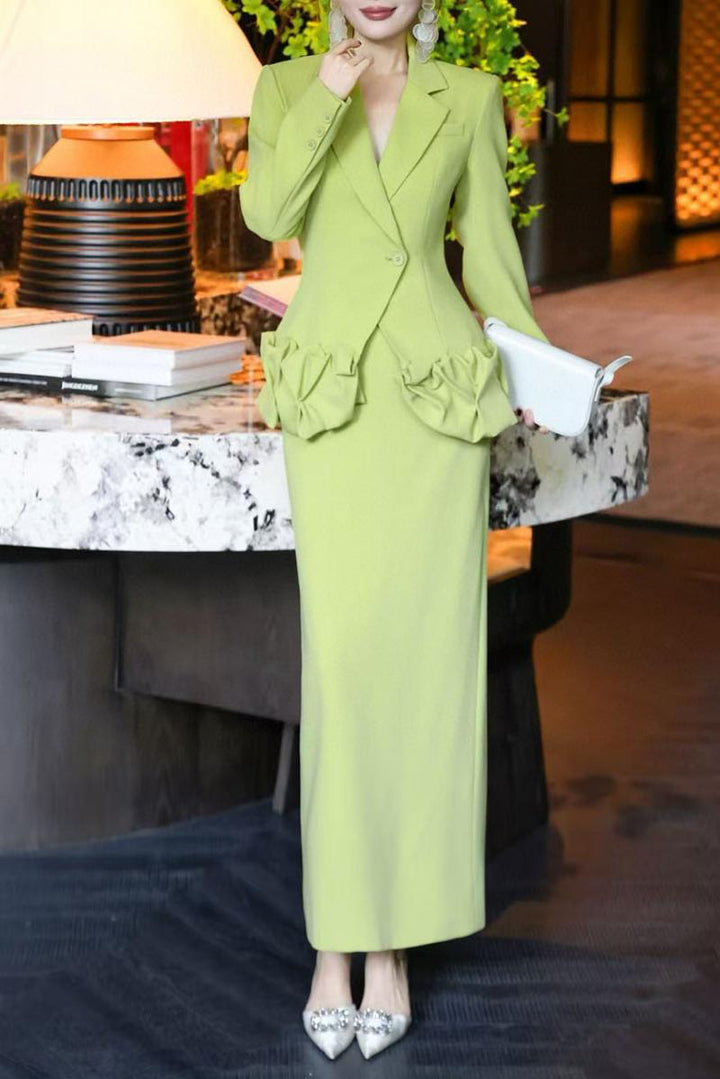 peplum blazer dress with sculpted ruffle hips – LIMEA