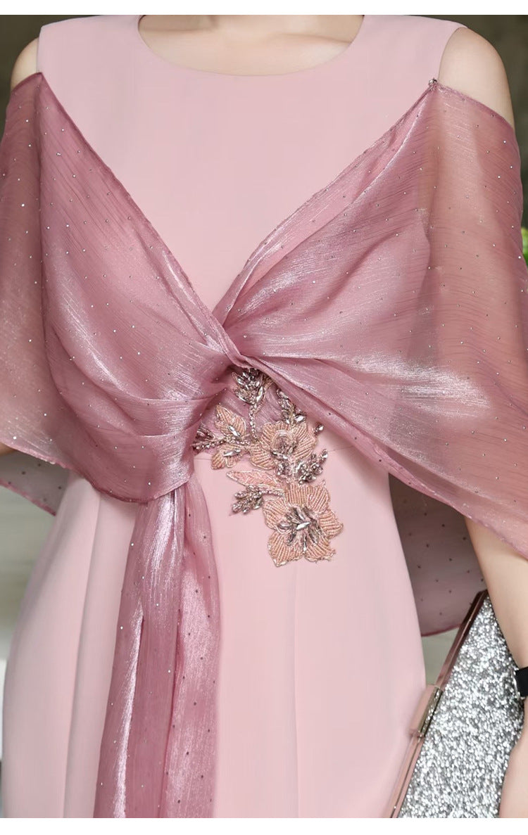 cold-shoulder flare gown with embellished wrap – ROSABELLA