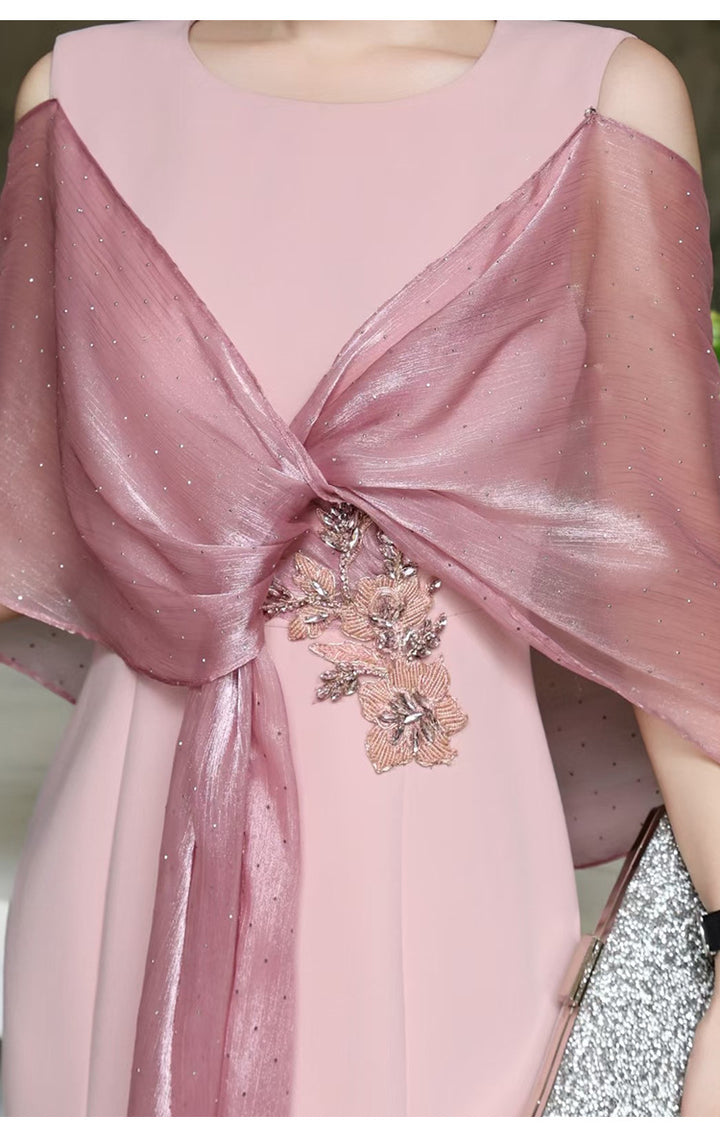 cold-shoulder flare gown with embellished wrap – ROSABELLA