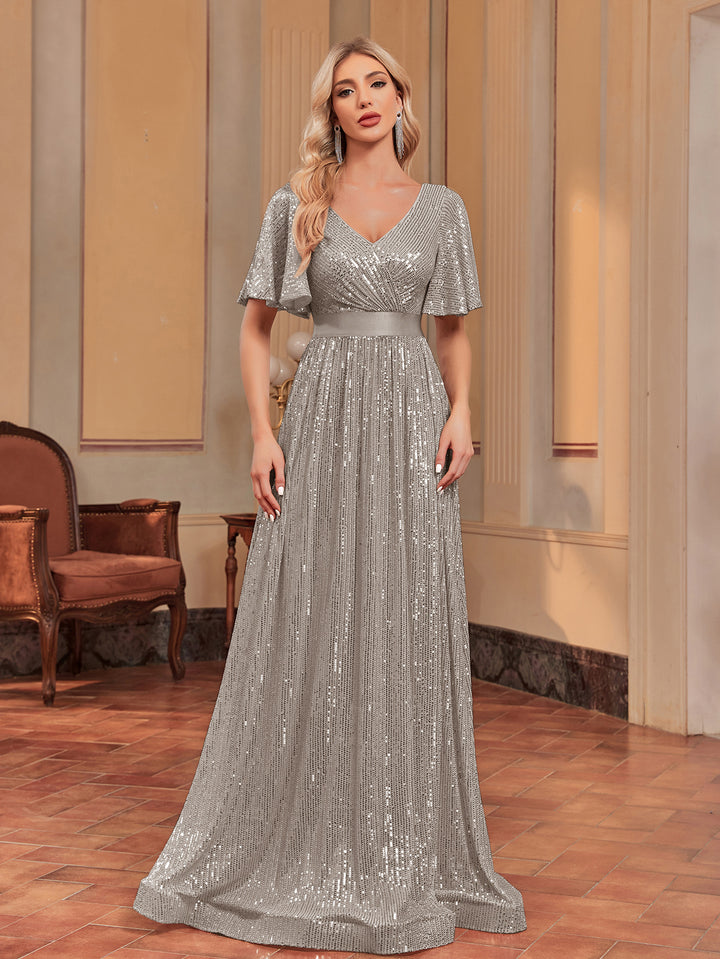 Plissiertes Oberteil mit ausgestellten Ärmeln und Maxirock-Set mit Taillengürtel – Rosiny 