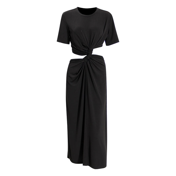 short sleeve cut-out maxi dress with twisted knot - AURABLI