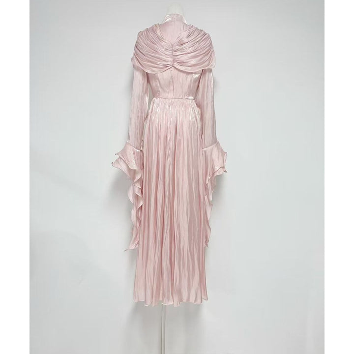 draped satin midi dress with ruffled sleeves – ROSALINE