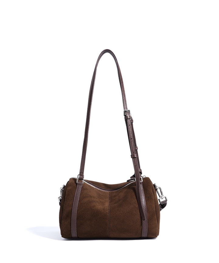 suede shoulder bag with leather trim and lock charm – ALBALI