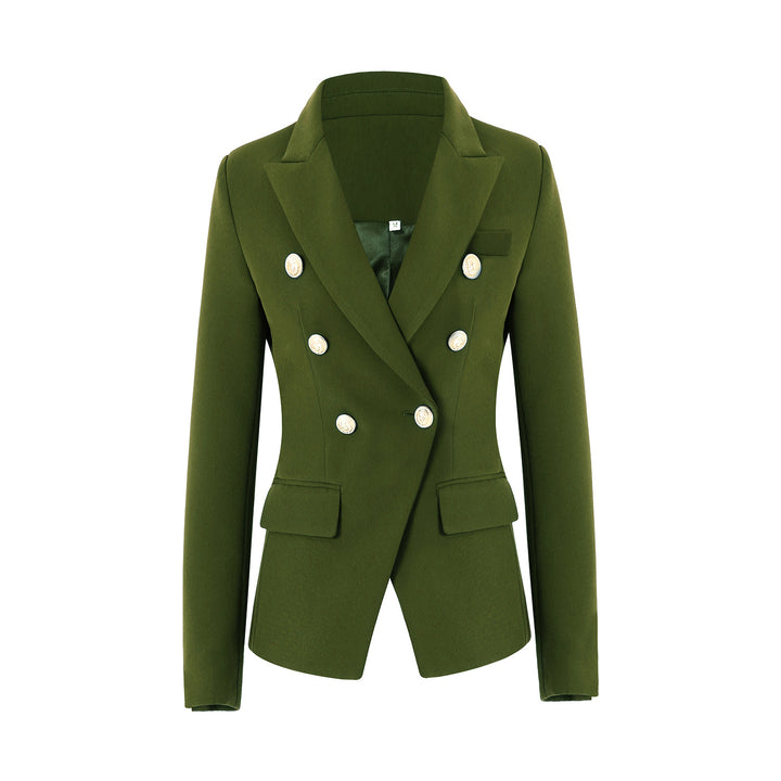 structured double-breasted blazer with gold buttons – VERDE