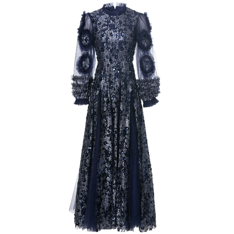 sequined tulle gown with voluminous sleeves – SELENE