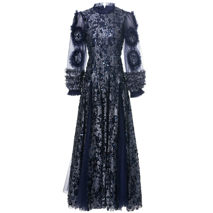 sequined tulle gown with voluminous sleeves – SELENE