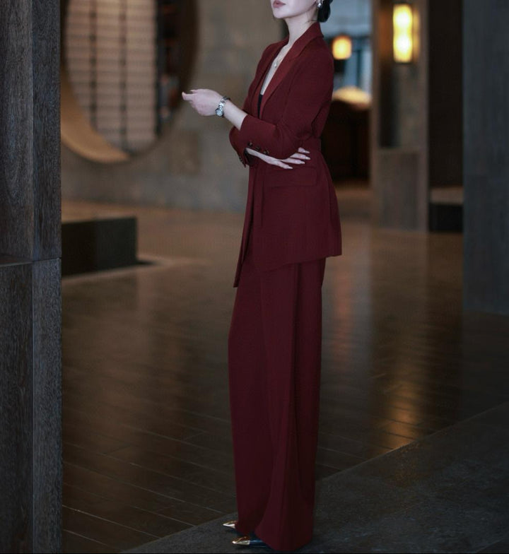 belted tailored blazer with wide-leg trousers – SIENNA