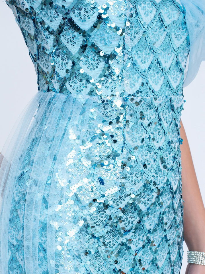 Plissiertes Oberteil mit ausgestellten Ärmeln und Maxirock-Set mit Taillengürtel – Rosiny 