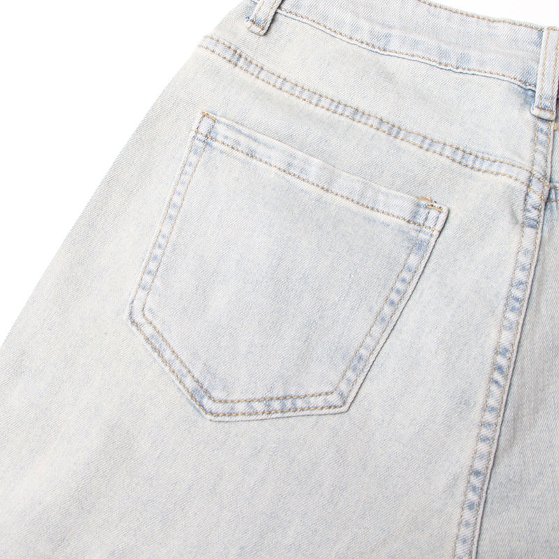 بنطلون جينز بقصات بلونين مع أجزاء بتصميم مموج - ريفيرا