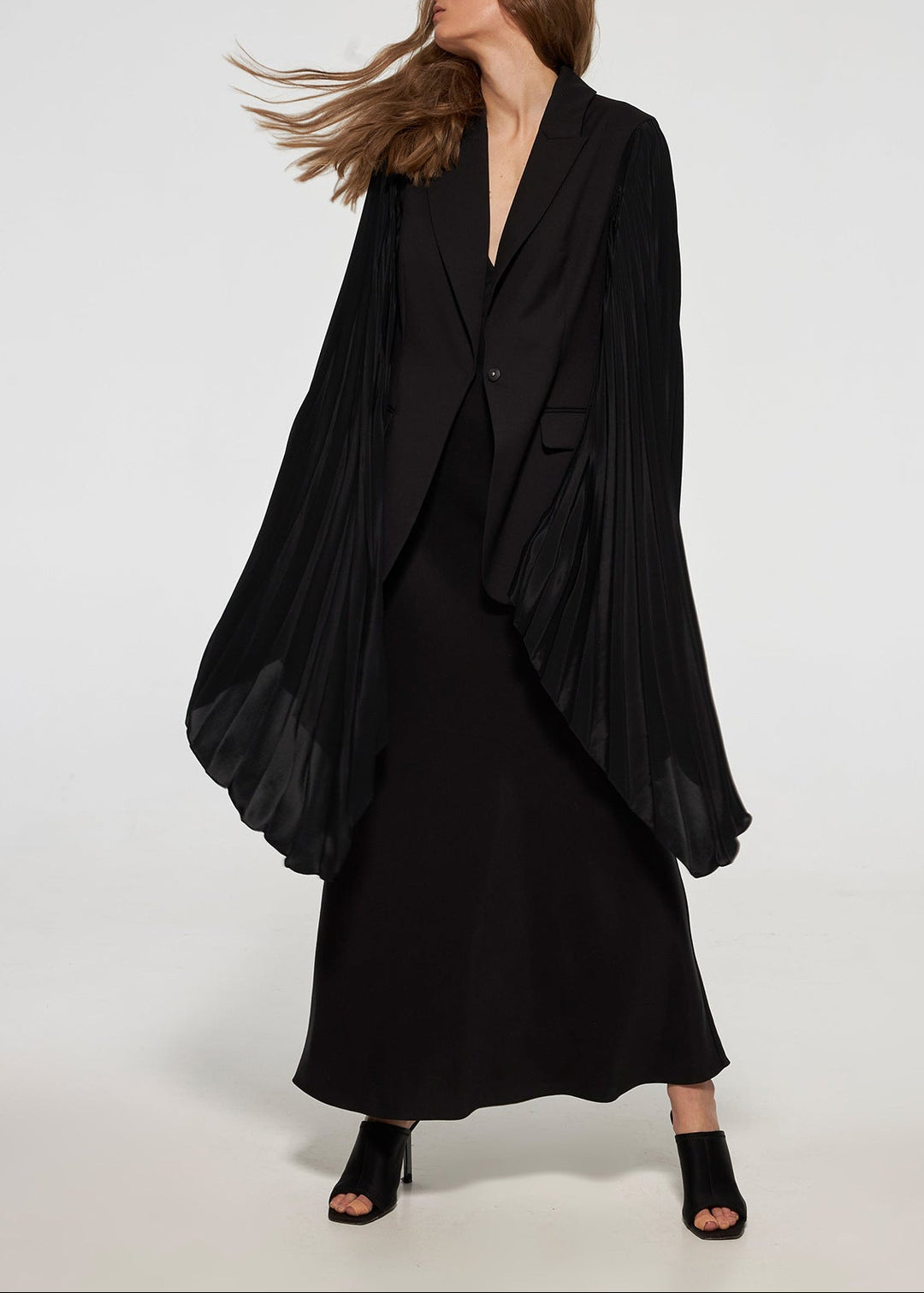 pleated cape sleeve blazer – CAMILA