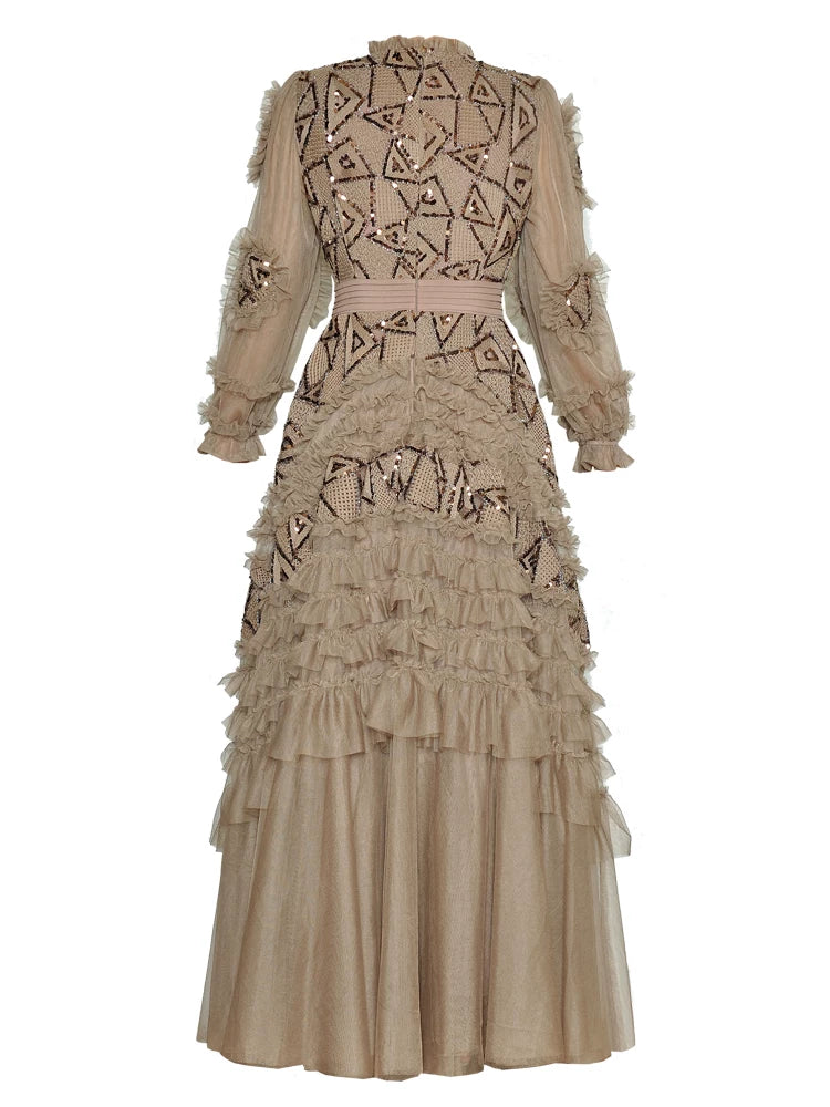 Gold Embellished Ruffle Evening Gown – Aurelia