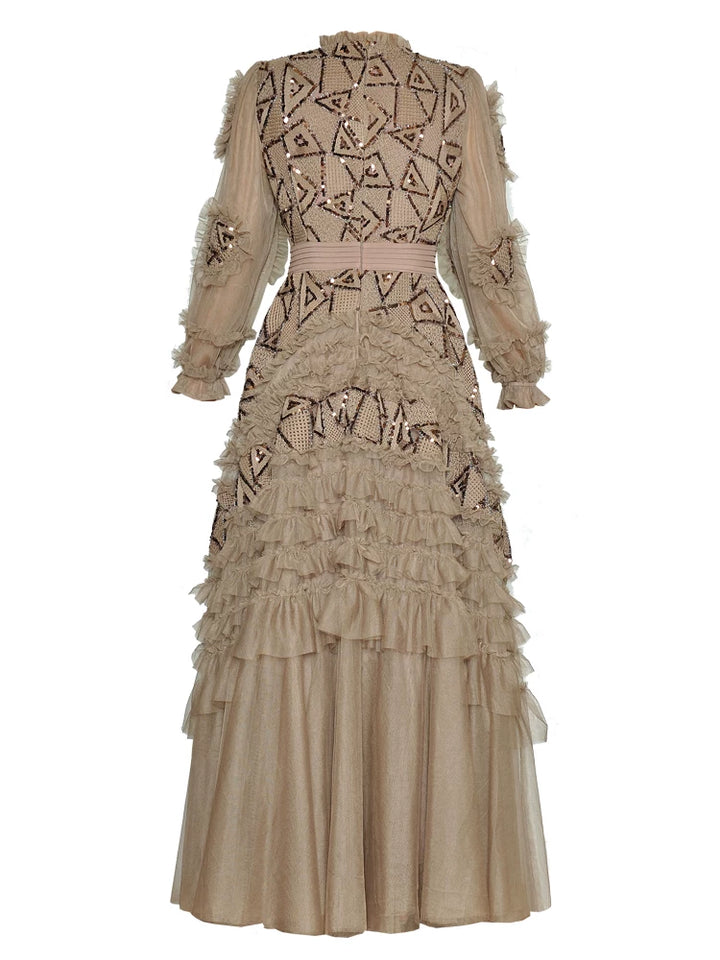 Gold Embellished Ruffle Evening Gown – Aurelia
