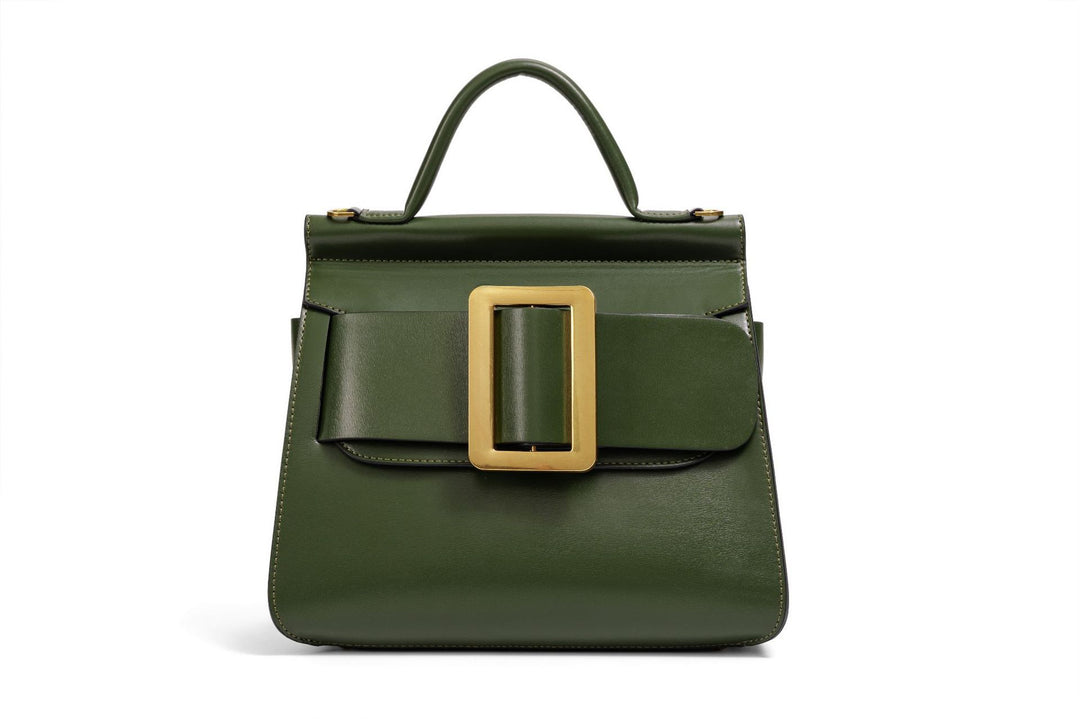 编织藤条手提包，配有双层皮革手柄 – LÉONIE 