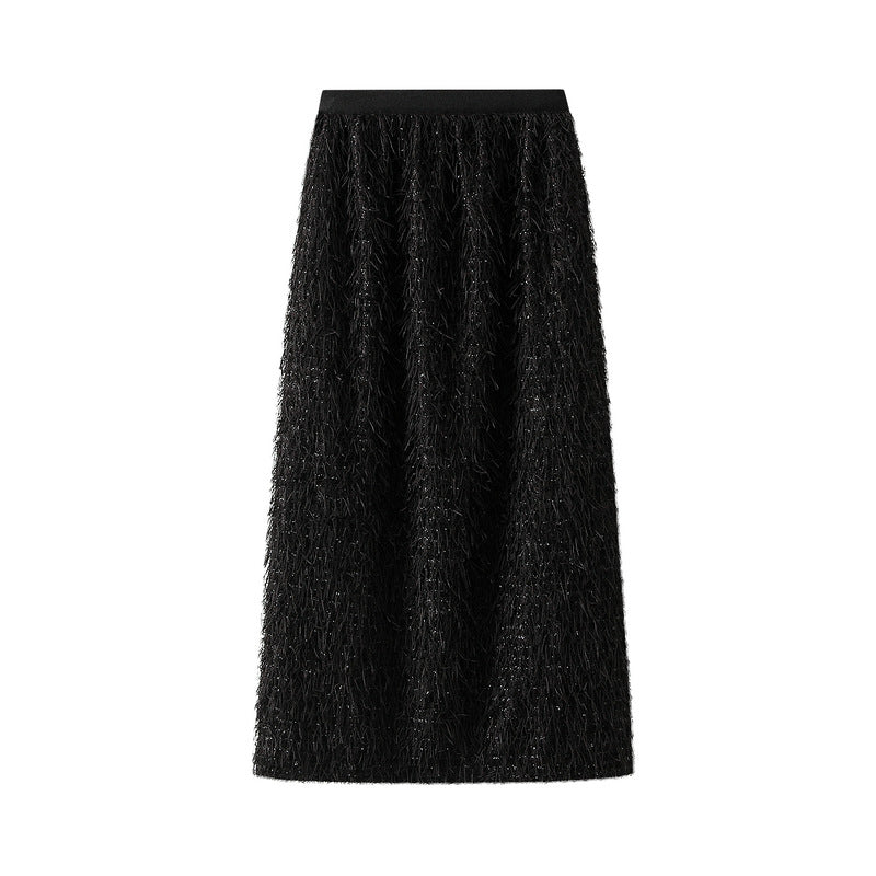 textured feather-effect midi skirt – AURA