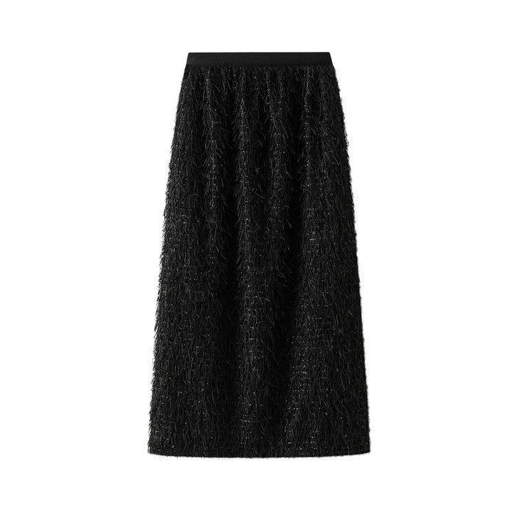 textured feather-effect midi skirt – AURA