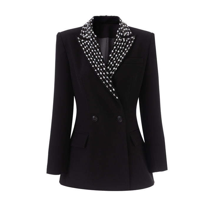 tailored blazer with crystal-embellished lapel – GERETA