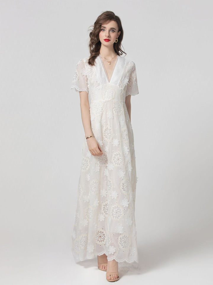embroidered lace maxi dress with scalloped hem – ISABELLA