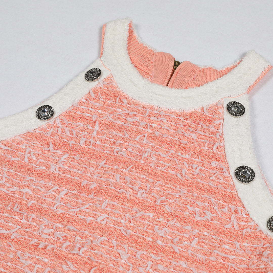 فستان قصير من التويد بدون أكمام مع حافة مزينة بشراشيب - فيراكت