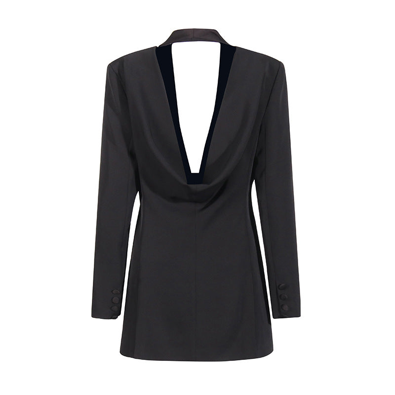 sleek tailored blazer with satin shawl lapel – NOIR
