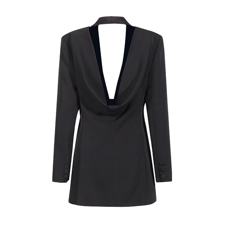 sleek tailored blazer with satin shawl lapel – NOIR