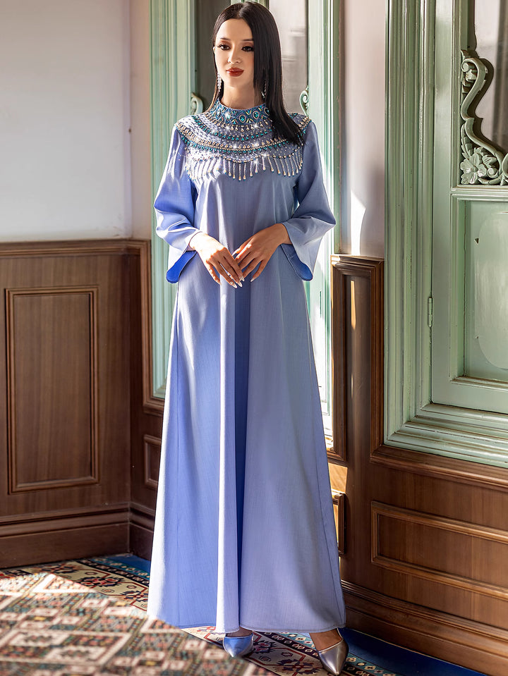 op maat gemaakte flare-pak met satijnen pofmouwen – VALENCIA 