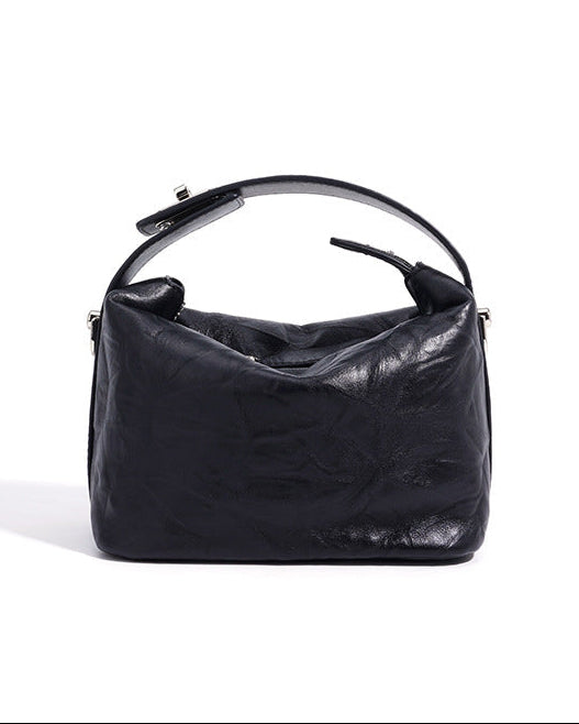 textured leather mini handbag with top handle – NOIRINTA