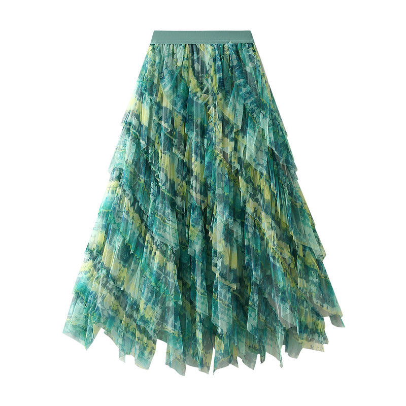 layered chiffon cascade skirt with ombré tones – SERAPHINA