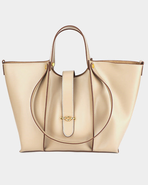 编织藤条手提包，配有双层皮革手柄 – LÉONIE 