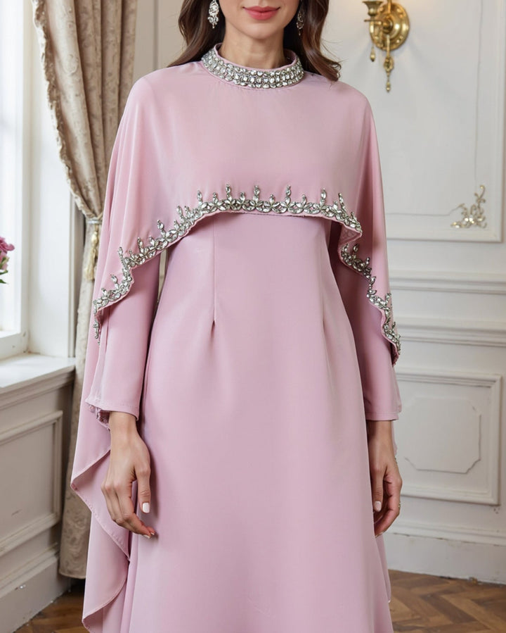 long-sleeve flare dress with embellished cape – AMARAIL