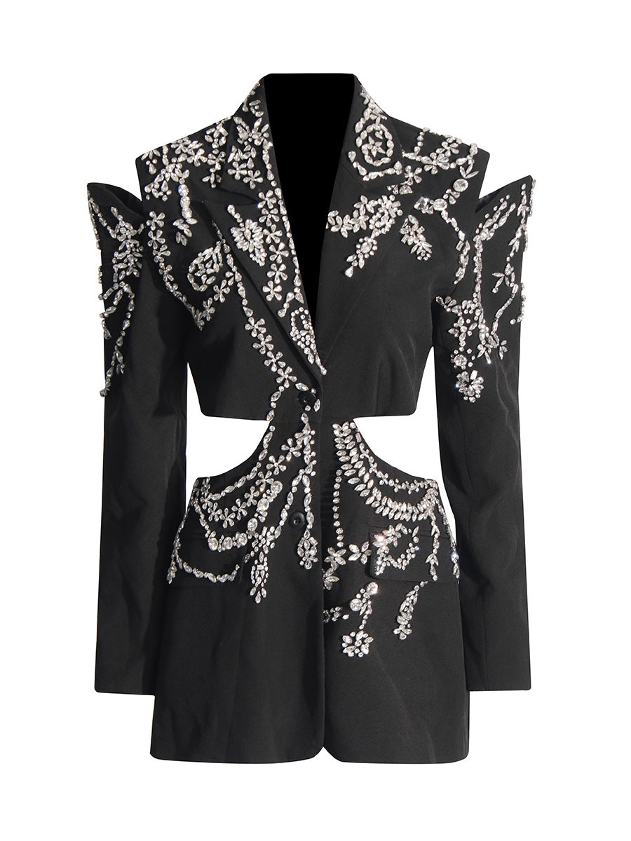 crystal-embellished cutout blazer with sculpted shoulders – AURORA