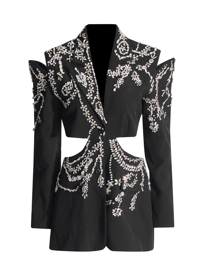 crystal-embellished cutout blazer with sculpted shoulders – AURORA