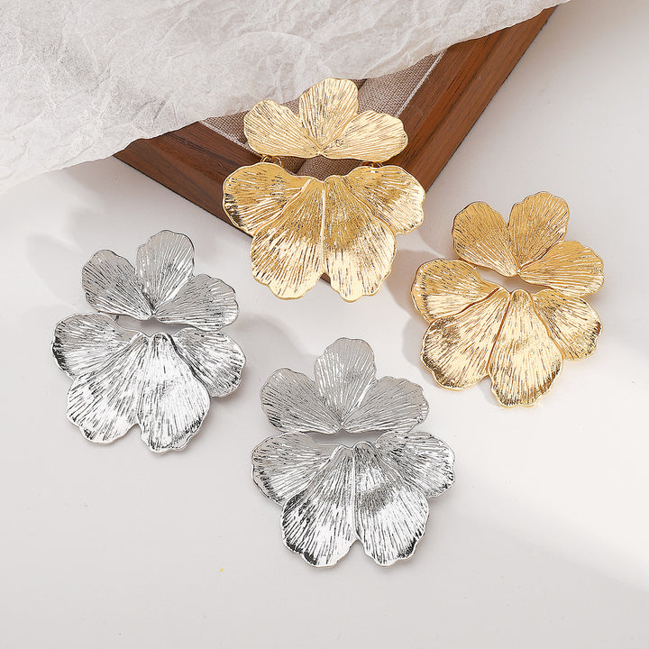 silver petal statement earrings – LUNARA