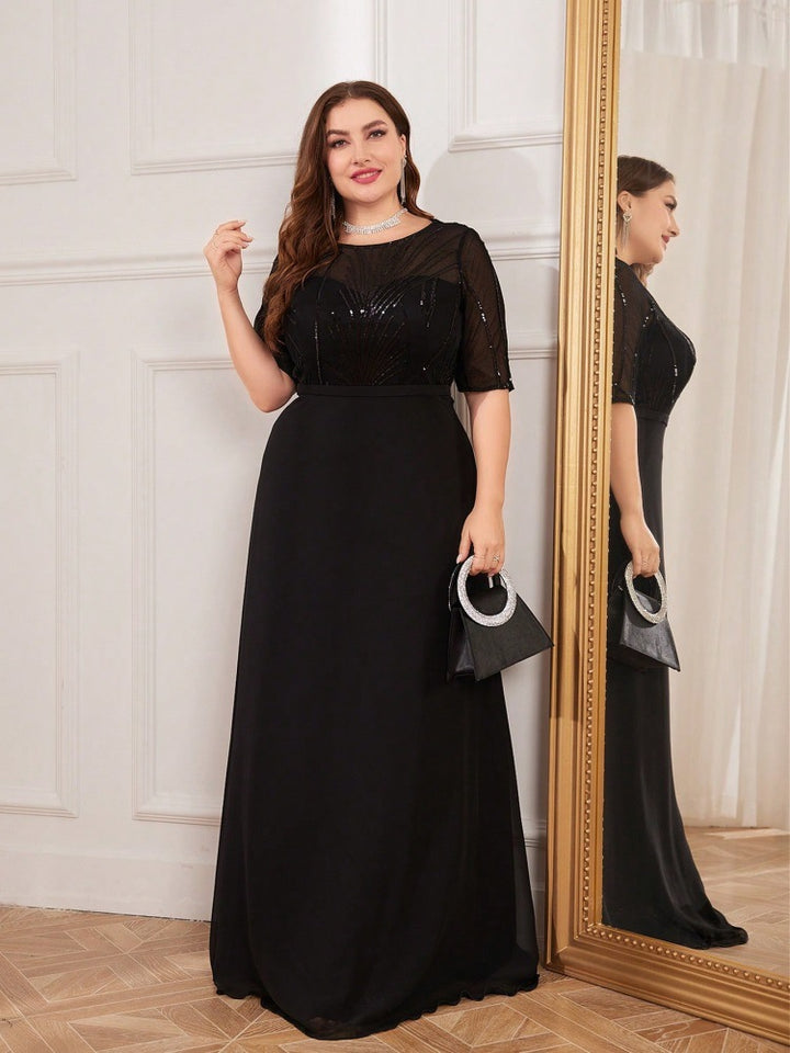 Plissiertes Oberteil mit ausgestellten Ärmeln und Maxirock-Set mit Taillengürtel – Rosiny 