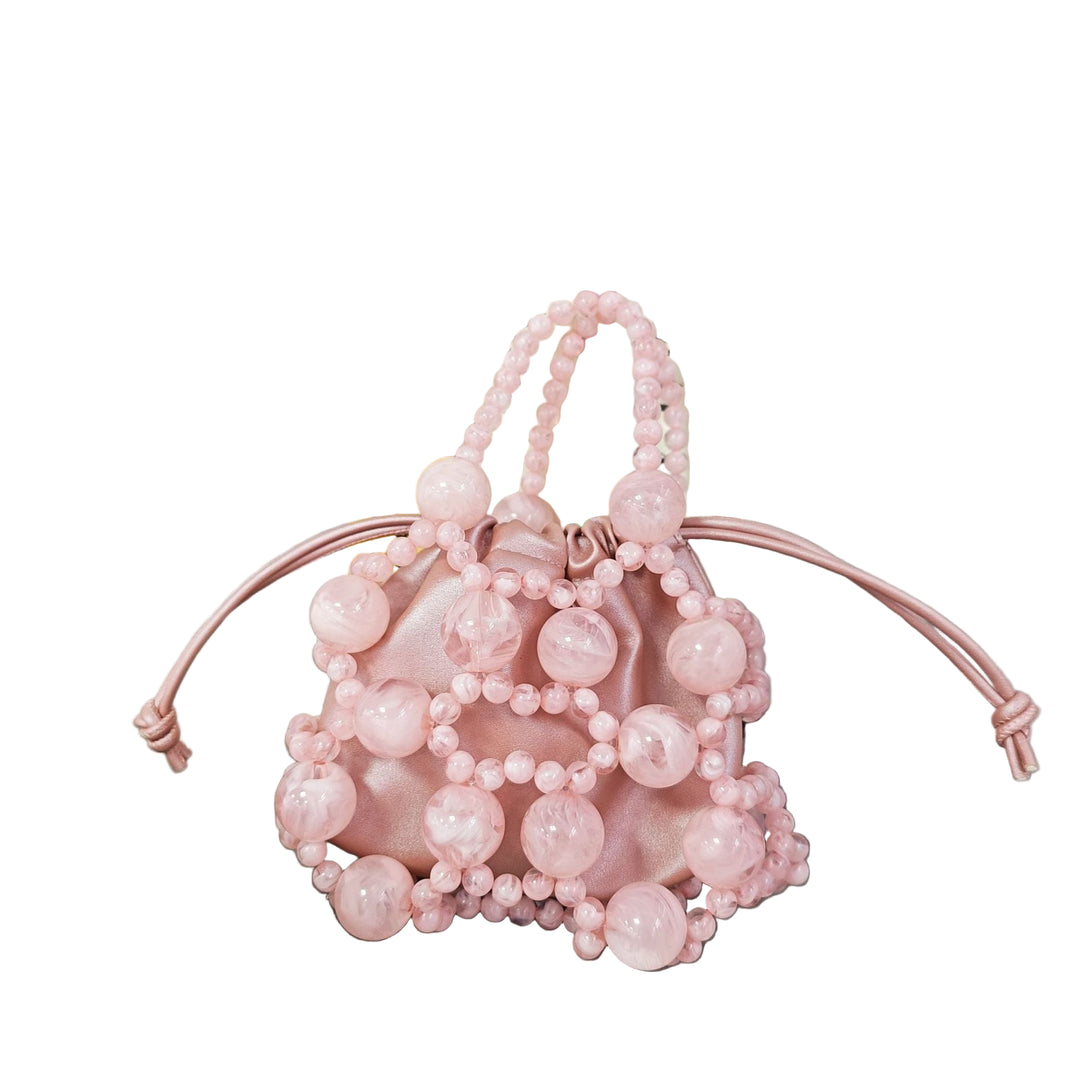 beaded mini drawstring bag with pearl handle – GEMMA