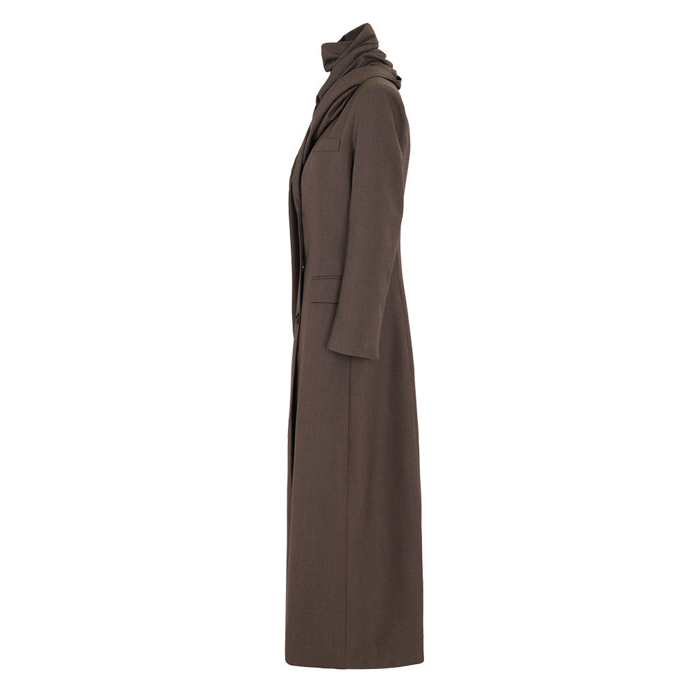 draped scarf-detail tailored long coat – VELORA
