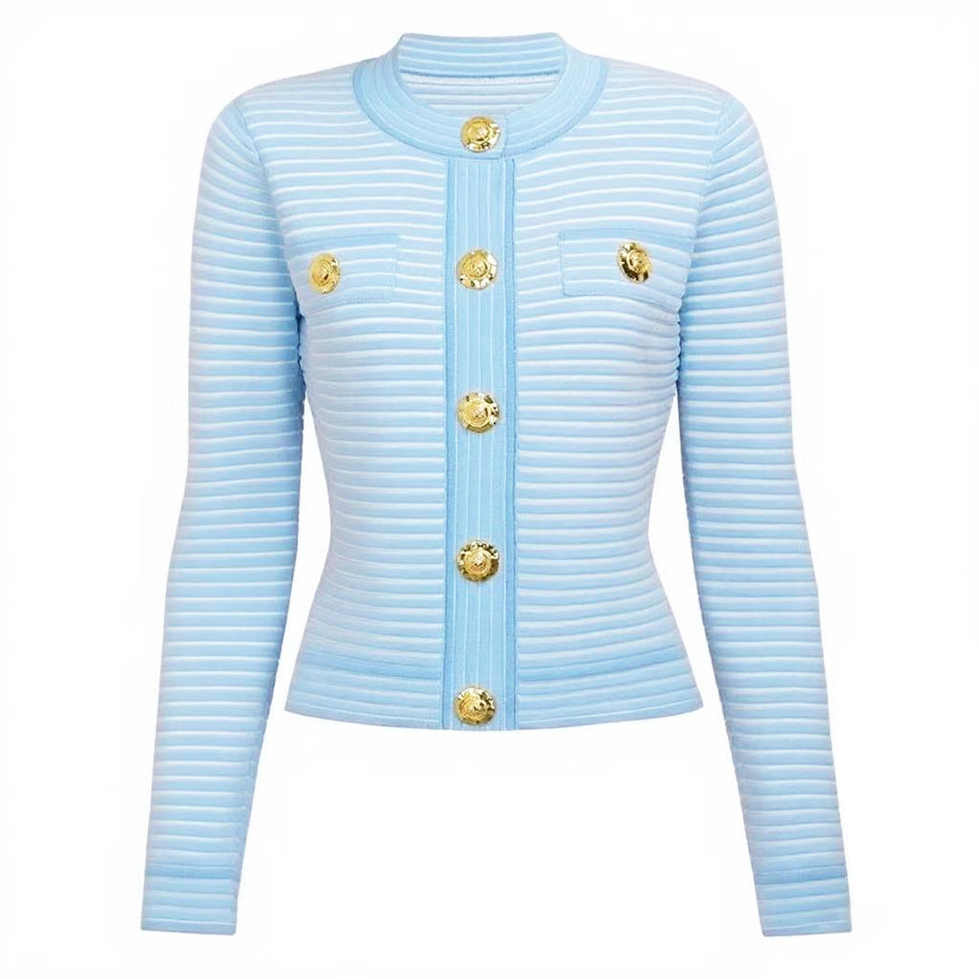 striped knit jacket with gold buttons – AURELIADI