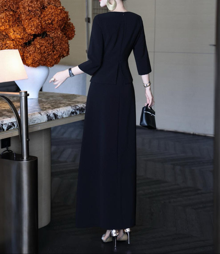 embellished peplum dress with cascading ruffle skirt – NOIR