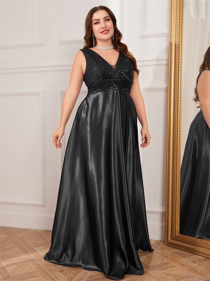 sleeveless satin gown with sequin bodice – RADIANCE