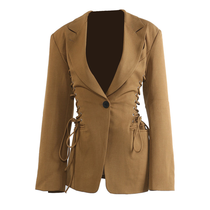 tailored blazer with lace-up waist detailing – BIENCA