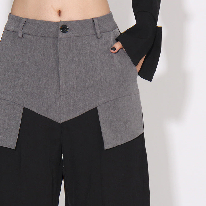 بنطال واسع الساقين بخصر عالٍ مع لوحة خصر متباينة – نوفا