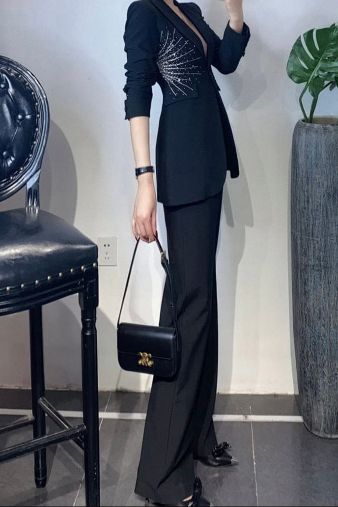 embellished tailored blazer with wide-leg trousers – ASTRID