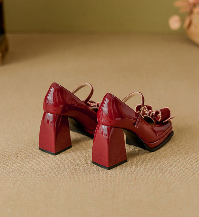 platform pumps with rhinestone bow strap – VIOLETIX