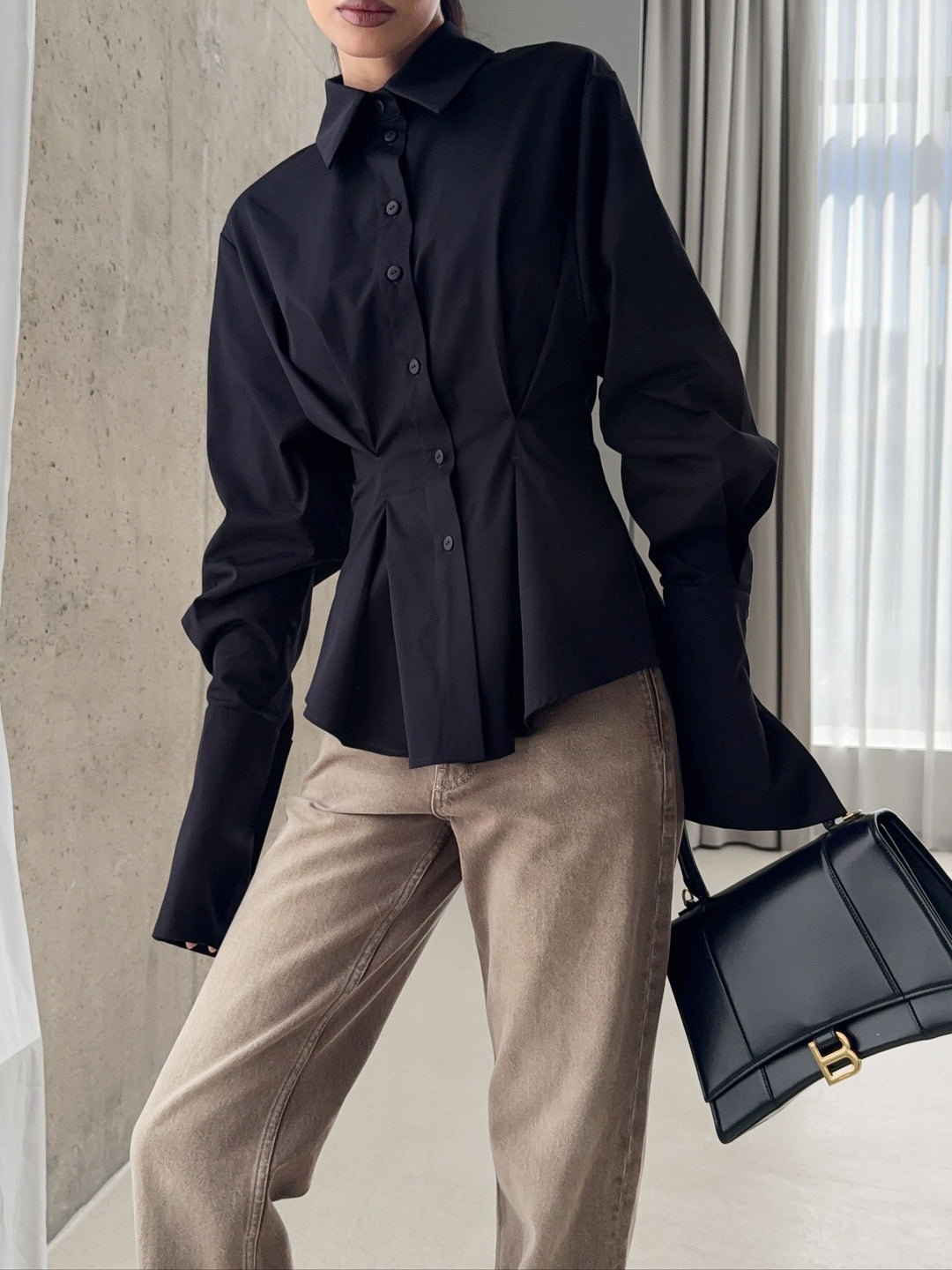 Tailored Long-Sleeve Button-Up Shirt – ELYSE