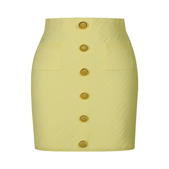 two-piece knit set with gold button accents – ADELLEM