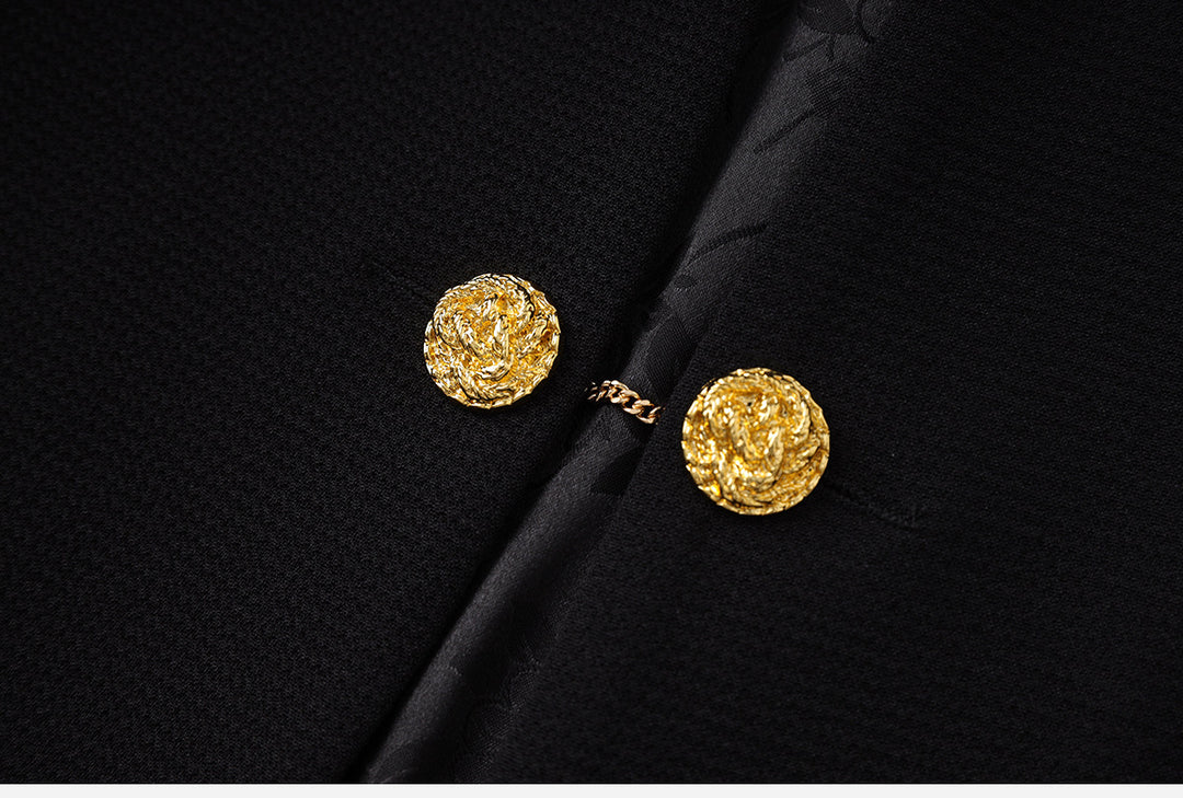 minimal collarless blazer with gold button closure – ONYX